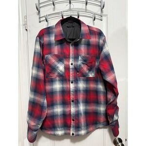 The North Face Mens M Reversible Insulated Flannel Shirt Jacket Black Plaid Snap